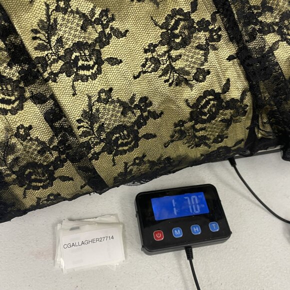 Vintage 80s Evening Glam Dress Gold Black Lace Floral BIG Bows One Shoulder XS - Picture 5 of 6